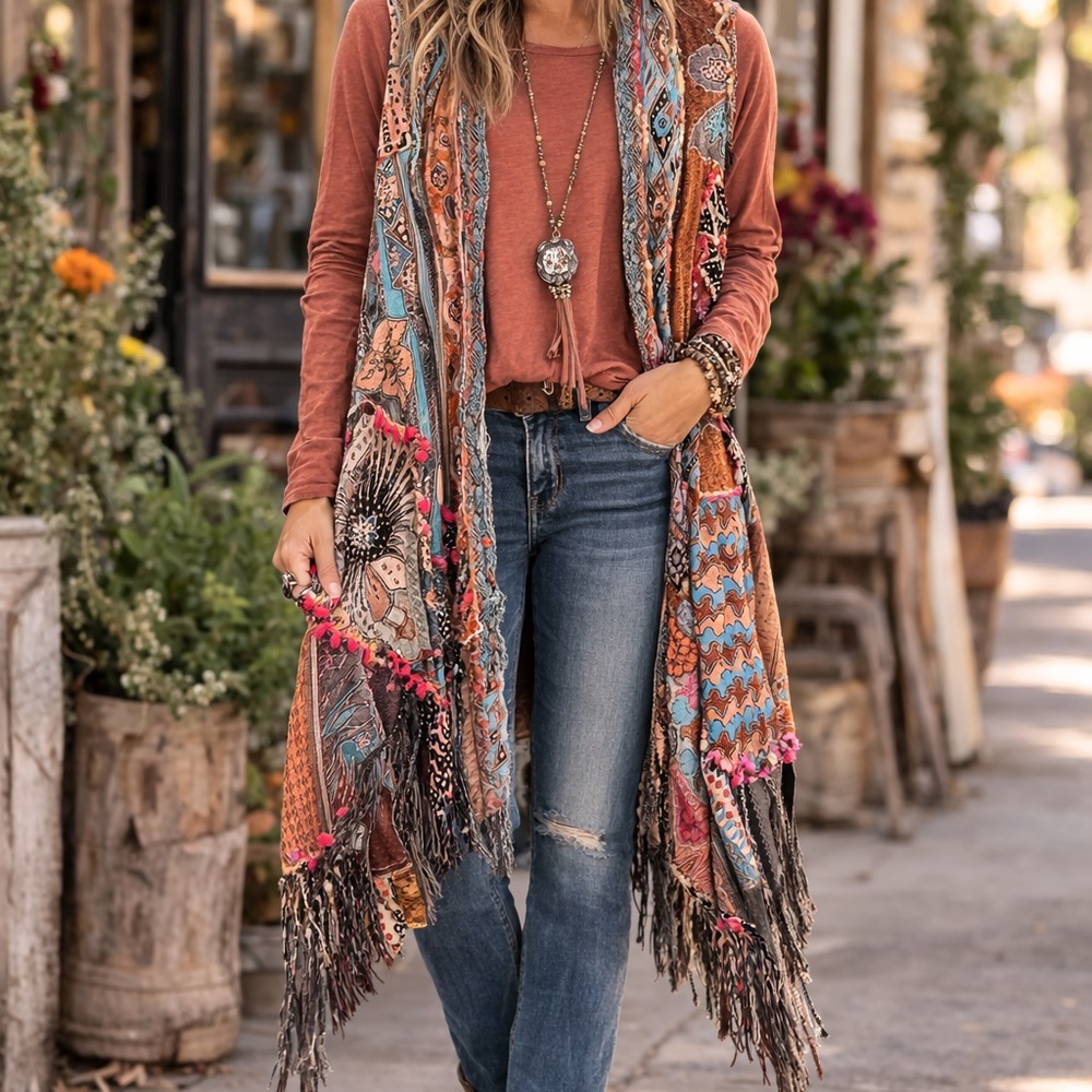 Soft Surroundings Multicolor Bohemian Cardigan with Bonus under shirt